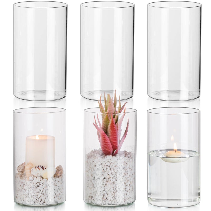 Glasseam Hurricane Glass Candle Holder Set of 6 Cylinder Clear Candle Holders for Pillar Candles Modern Cylinder Vases for Floating Candles Vases for Centerpiece Wedding Table Decorations 6inch