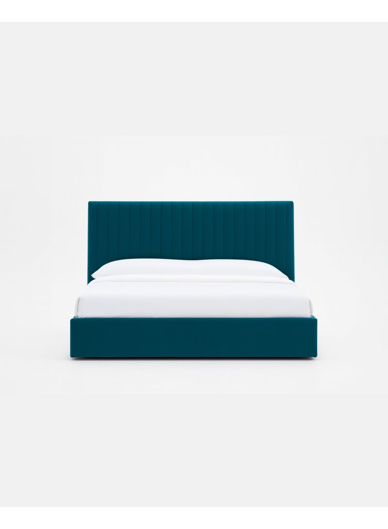 KUSTOMDECO Luxury Teal Velvet Upholstered Bed with Tall Headboard | Modern Customizable Storage Bed Frame for Bedroom | Premium King Size Bed 180x200cm - Image 1