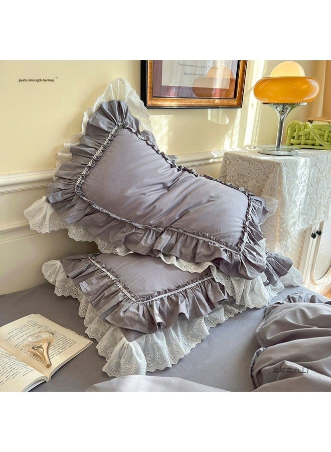 Xinjiang Cotton Pure Cotton Washed Cotton Pillowcase Pair Of Pure Cotton Pure Color Japanese Style Unprinted Style Mix And Match Single One Pair-Color:??lotus Pink Ruffles??+gifts-Specifications:??48*74 (one Pillowcase)??+gifts  - Image 4