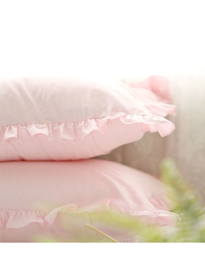 Xinjiang Cotton Pure Cotton Washed Cotton Pillowcase Pair Of Pure Cotton Pure Color Japanese Style Unprinted Style Mix And Match Single One Pair-Color:??lotus Pink Ruffles??+gifts-Specifications:??48*74 (one Pillowcase)??+gifts  - Image 1