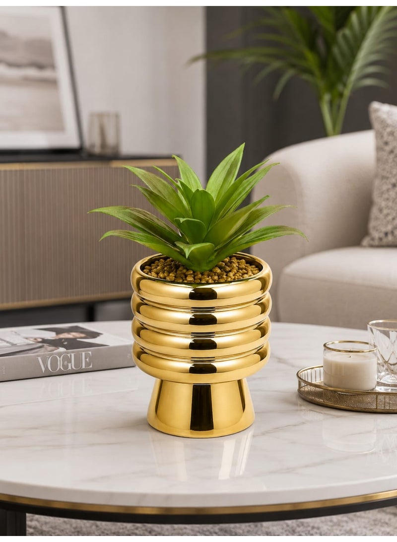Artificial Plant in Gold Ceramic Pot | Faux Greenery Bush with Pebbles, Luxury Decorative Tabletop Plant for Living Room, Office, Home Decor & Coffee Table - Image 5