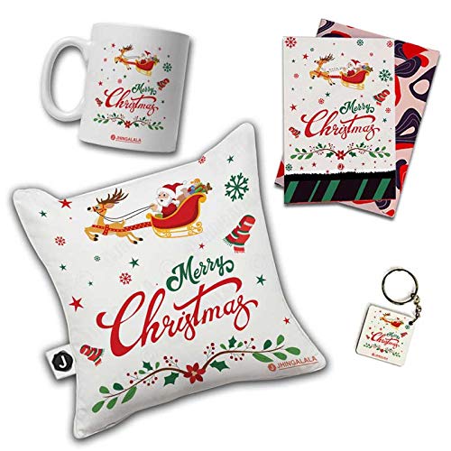 Jhingalala Jhingalala Merry Christmas Printed Cushion Mug Key Chain Greeting Card Combo Gift Pack Christmas Gifts for Women Christmas Gifts for Friends Christmas Gifts for Girls Christmas Gifts for Family - Image 2