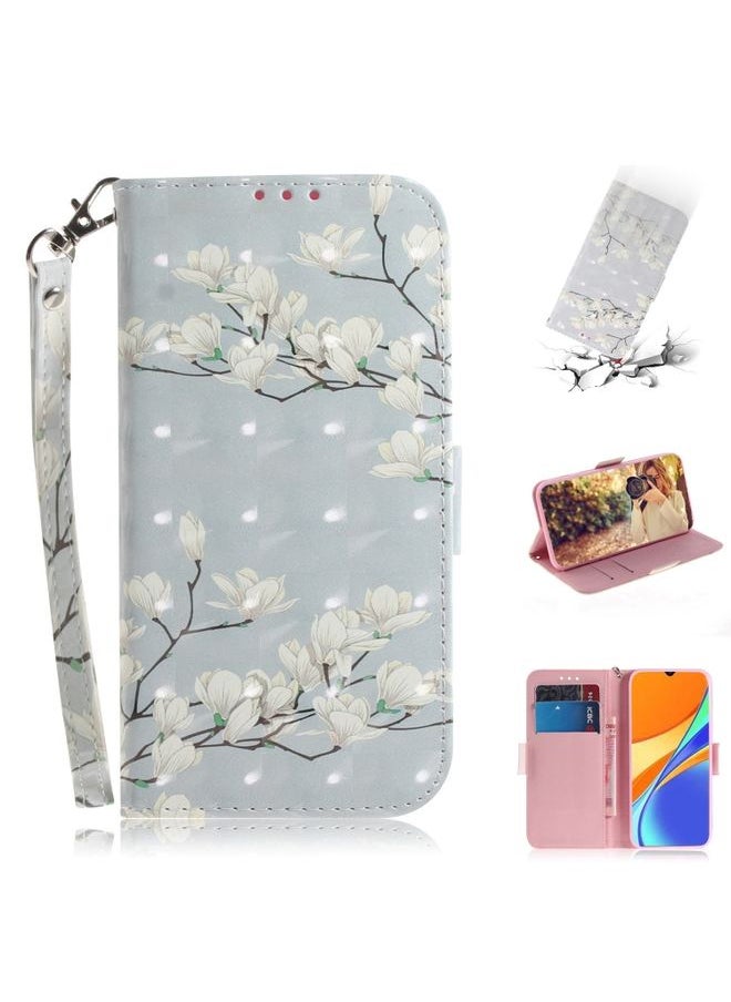 HuHa Case Cover For Xiaomi Redmi 9C 3D Colored Drawing Horizontal Flip Leather Case with Holder & Card Slots & Wallet & Lanyard Magnolia 