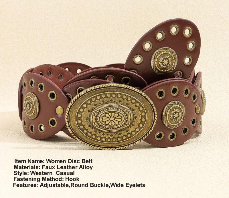 XuoAz Women Wide-Disc Western-Belts Vintage-Cowgirl Concho-Waist Belt Chunky Country Belts for Jeans Pants - Image 3
