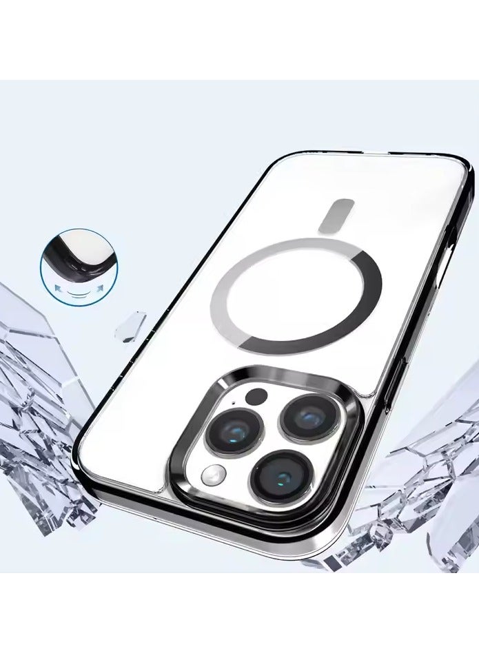 حافظة ايفون  14 برو ماكس شفاف باطراف ملونة باللون الأسود, تدعم الشحن اللاسلكي, مقاوم للخدش والاصفرار، حماية من السقوط - Image 2