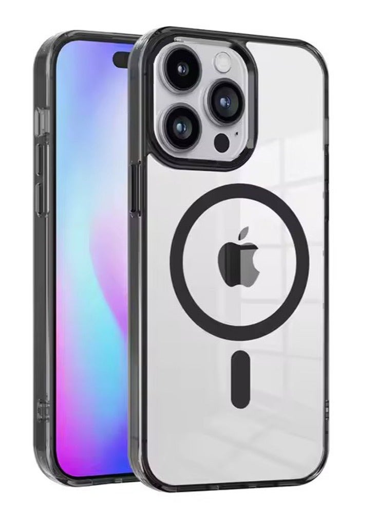حافظة ايفون  14 برو ماكس شفاف باطراف ملونة باللون الأسود, تدعم الشحن اللاسلكي, مقاوم للخدش والاصفرار، حماية من السقوط - Image 1