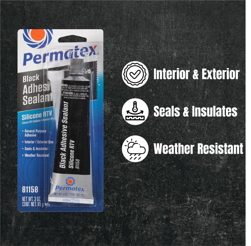 Permatex 81158 Black Silicone Adhesive Sealant, 3 oz. Tube, Pack of 2 - Image 2