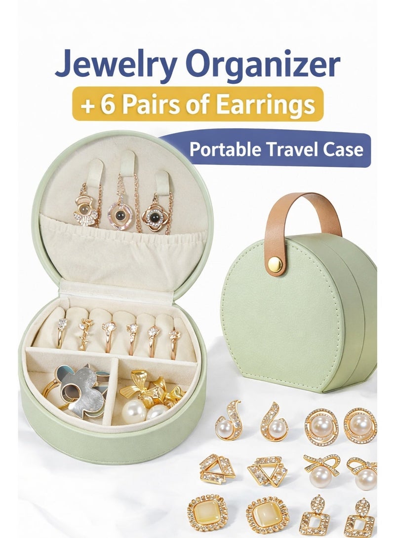 دونيسو علبة تنظيم مجوهرات للسفر مع 6 أزواج من الأقراط حافظة مجوهرات محمولة لحفظ الخواتم والقلائد والأقراط هدية للنساء - Image 1