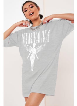 Angel Nirvana Gray Oversize Short Sleeve Women's T-Shirt