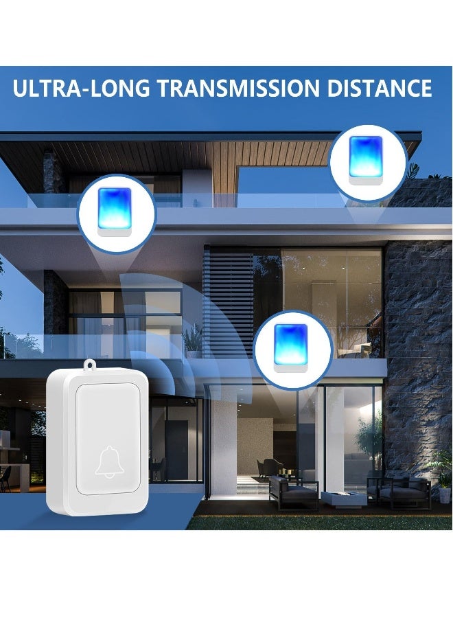 Loud Flash Doorbell with 7 Colors of Bright Light and 4 Volumes, The Deaf/Hard of Hearing Favorite Music, Ring Doorbell Wireless with Sound LED Flash Door Bell for Home 