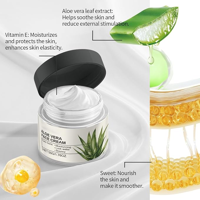 Grospe Aloe Vera Face Cream, Moisturising Face & Body Cream with Organic Pure Aloe Vera Gel, Hydrating & Nourishing & Smoothing Suitable for All Skin Types for Women - Image 3