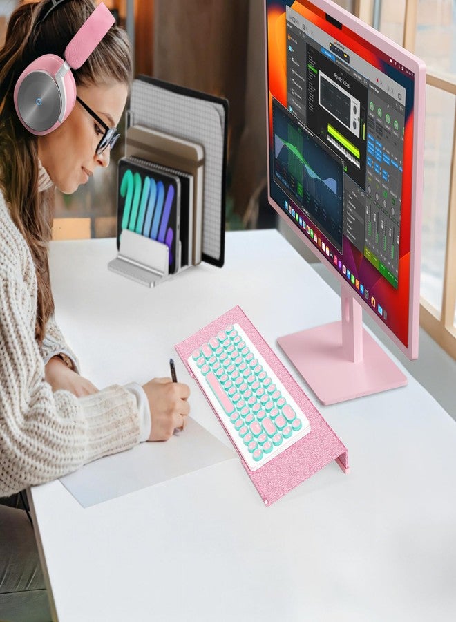 Rulyyo Ergonomic Computer Keyboard Stand - 17 Inch Glitter Pink Acrylic Keyboard Riser for Desk Tilted Keyboard Holder Tray with Non-Slip Strip for Home Office Easy Typing & Working - Image 5