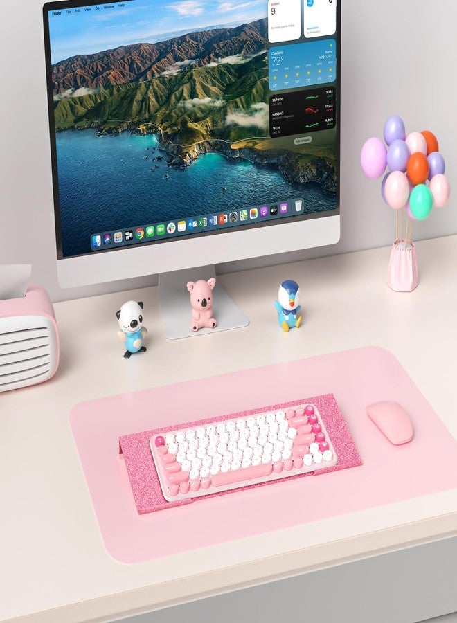 Rulyyo Ergonomic Computer Keyboard Stand - 17 Inch Glitter Pink Acrylic Keyboard Riser for Desk Tilted Keyboard Holder Tray with Non-Slip Strip for Home Office Easy Typing & Working - Image 3
