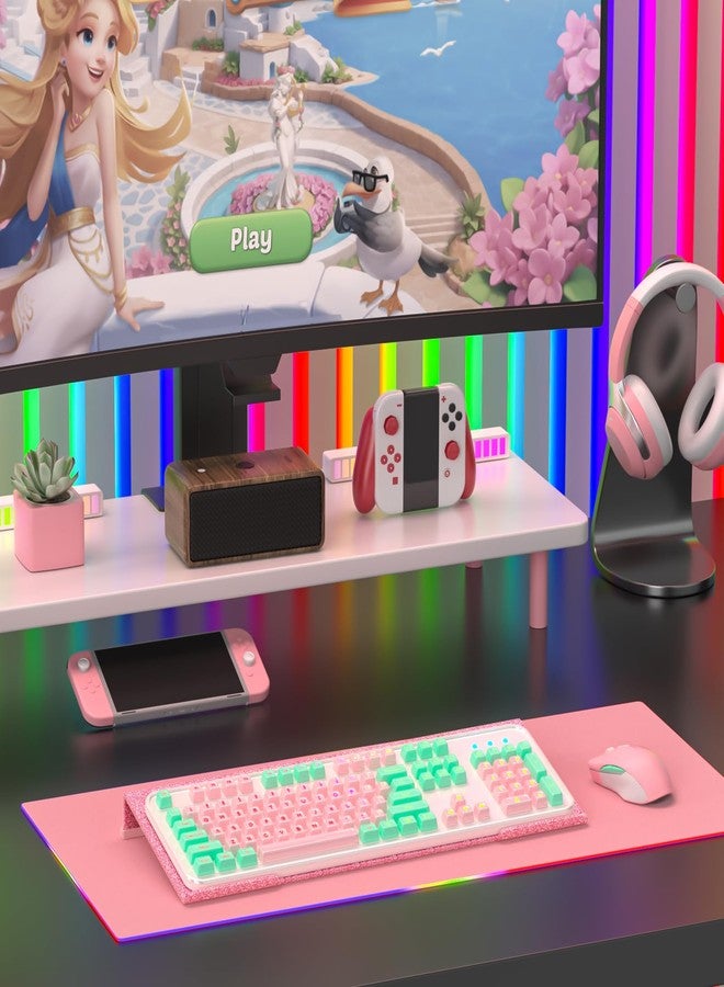 Rulyyo Ergonomic Computer Keyboard Stand - 17 Inch Glitter Pink Acrylic Keyboard Riser for Desk Tilted Keyboard Holder Tray with Non-Slip Strip for Home Office Easy Typing & Working - Image 4
