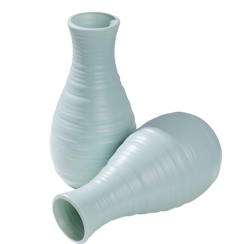 yeabwps 2 Pack Composite Plastics Flower Vase  Unbreakable Ceramic Look Vase for Home Decor Centerpieces  Arranging Bouquets (Green) - Image 3