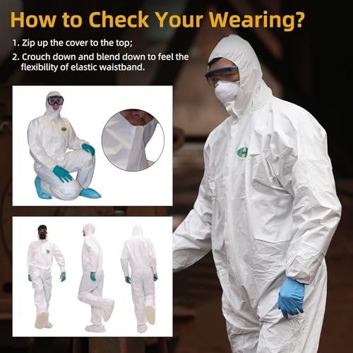 RAYGARD Disposable Coveralls, Protective Suit with Elastic Cuffs, Hood, Zip Front Opening for Spray Paint Chemical Industrial (1 Pack, XXL) - Image 3