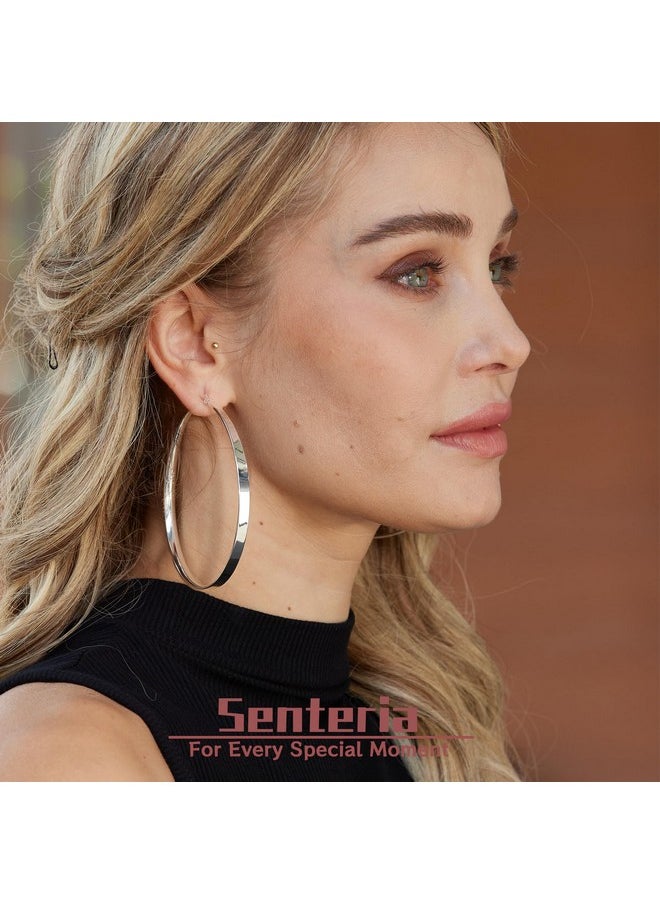 Senteria 925 Sterling Silver Hoop Earrings For Women Hypoallergenic Extra Large Silver Hoop Earrings Lightweight Oversized Big Thick Silver Hoop Earrings For Women 70Mm  - Image 2