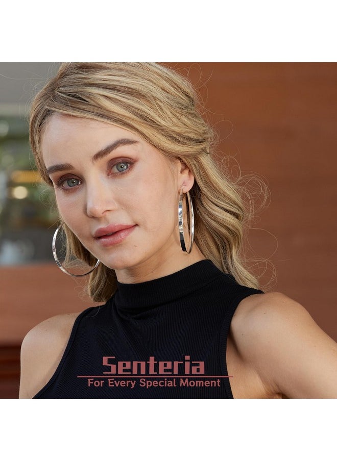 Senteria 925 Sterling Silver Hoop Earrings For Women Hypoallergenic Extra Large Silver Hoop Earrings Lightweight Oversized Big Thick Silver Hoop Earrings For Women 70Mm  - Image 3