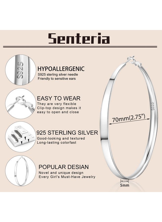 Senteria 925 Sterling Silver Hoop Earrings For Women Hypoallergenic Extra Large Silver Hoop Earrings Lightweight Oversized Big Thick Silver Hoop Earrings For Women 70Mm  - Image 5