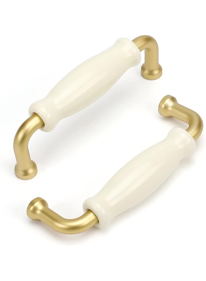 PROMASS promass 10Pack Handles for Chest of Drawers Ceramaic Wardrobe Door Handles 96mm Cupboard Handles Cabinet Door Handles White Drawer Handles White and Gold Handles Gold Cupboard Handles, LSTC1BB96 - Image 1