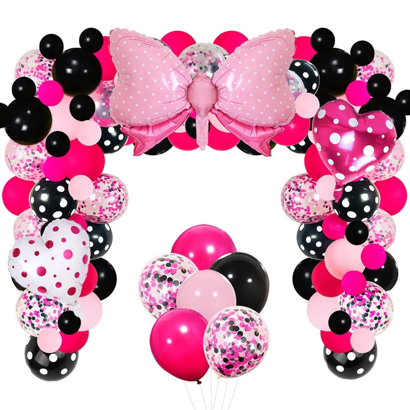 Haptda Mini Mouse Balloon Garland Arch Kit Light Pink Rose Red Black Bot Latex Balloons Confetti Balloon Bow Heart Love Foil Balloons Set for Baby Shower Decorations Birthday Party Supplies - Image 2