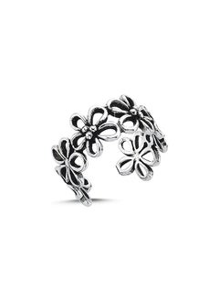 925 Silver Oxidised Daisy Eternity adjustable Size Ring-High-Quality Jewelry in UAE Dubai 100% Precious Metal Gift for Women-EMNON124RI-R105895