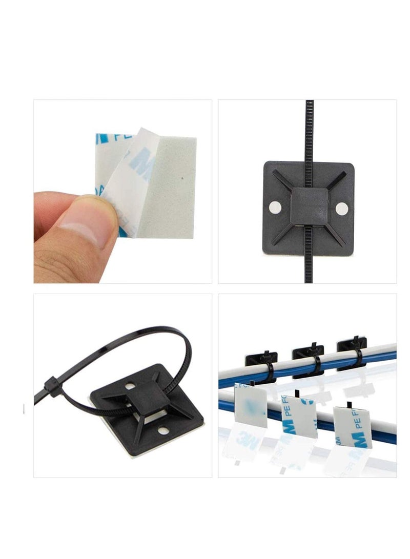 Loquat Cable Ties, 100Pcs Zip Tie Adhesive Mounts, Self Adhesive Cable Tie Base Holders, Adhesive Backed Mount with 500Pcs Nylon Cable Tie for Cable Management, DIY, Home, Office Workshop - Image 3