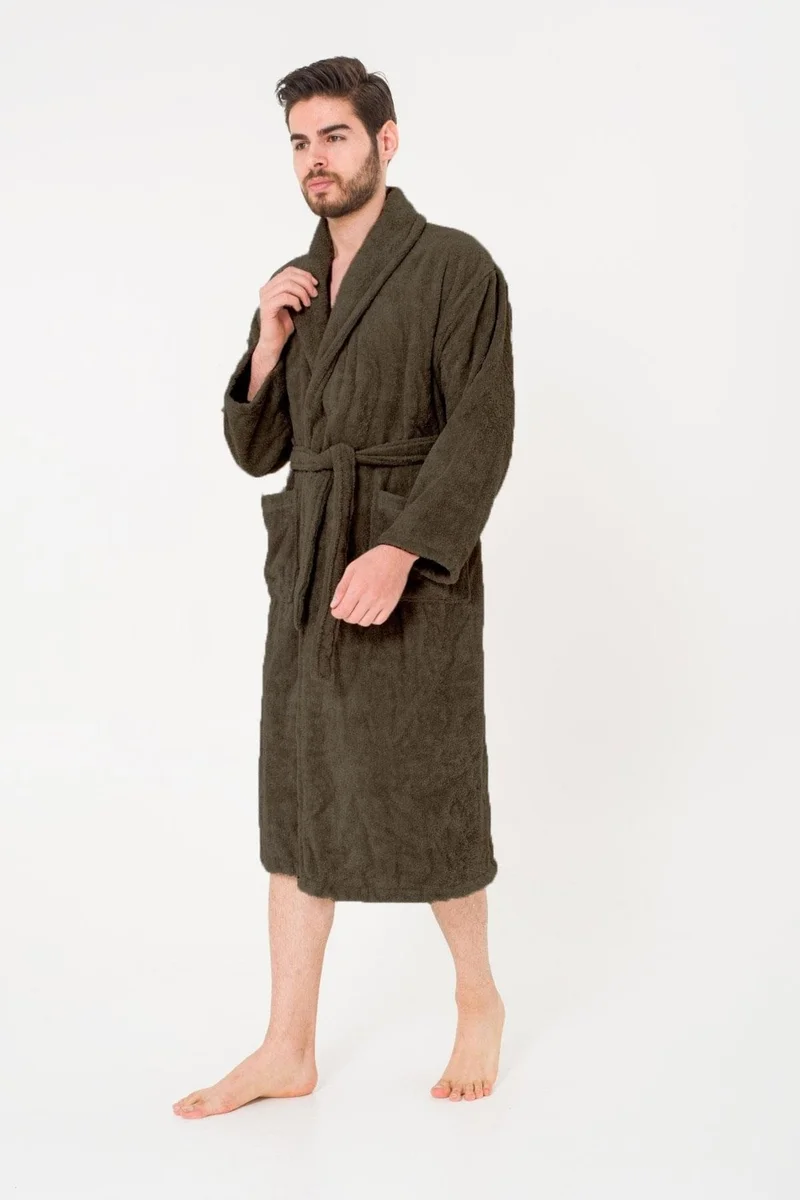 Cotenconcept King Size Cotton Shawl Collar Men's Bathrobe