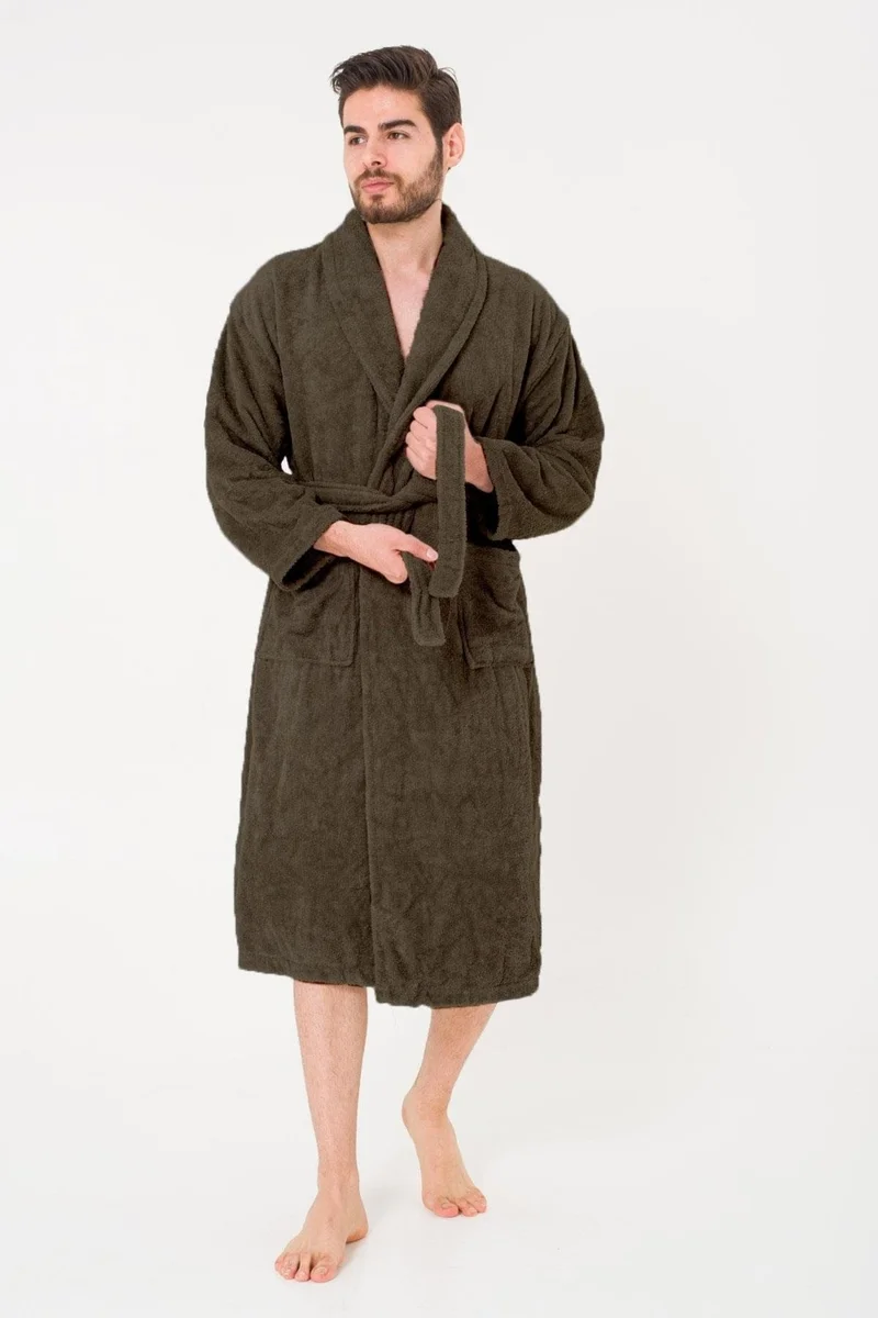 Cotenconcept King Size Cotton Shawl Collar Men's Bathrobe
