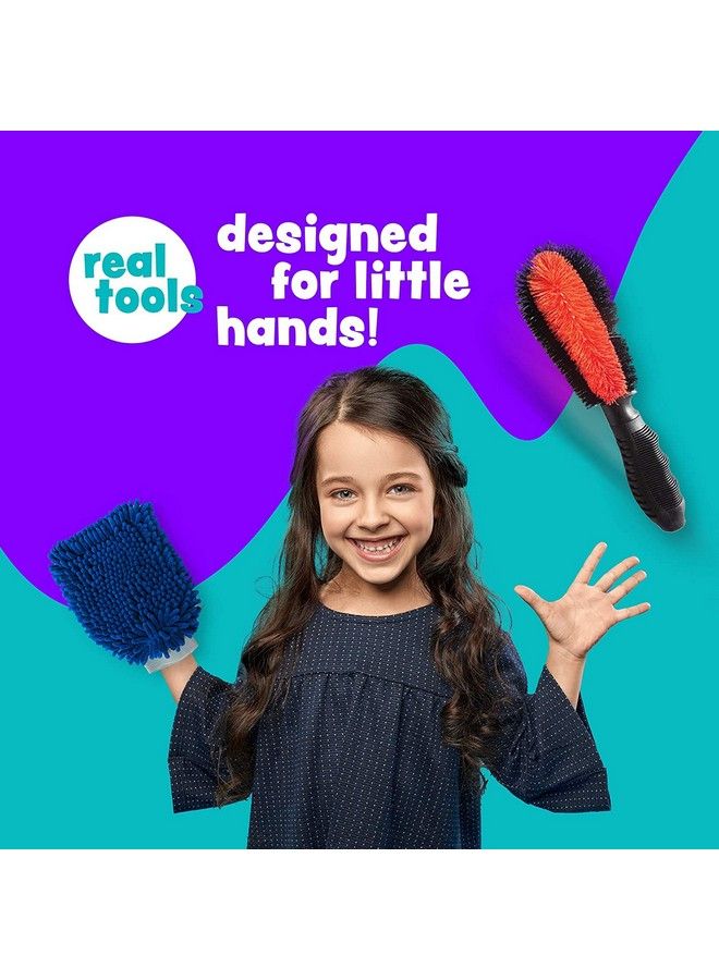 SCRUBIT مجموعة نشاط غسيل السيارات للأطفال 7 ملحقات غسيل سيارات بحجم الأطفال هدايا للأولاد والبنات أعمار 5 6 7 8 10 ألعاب ممتعة في الهواء الطلق تتضمن دلو وممسحة وقفاز ميكروفايبر وفرشاة عجلات و3 قطع قماش للتنظيف - Image 4