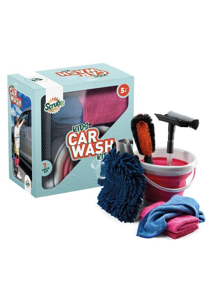 SCRUBIT مجموعة نشاط غسيل السيارات للأطفال 7 ملحقات غسيل سيارات بحجم الأطفال هدايا للأولاد والبنات أعمار 5 6 7 8 10 ألعاب ممتعة في الهواء الطلق تتضمن دلو وممسحة وقفاز ميكروفايبر وفرشاة عجلات و3 قطع قماش للتنظيف - Image 2