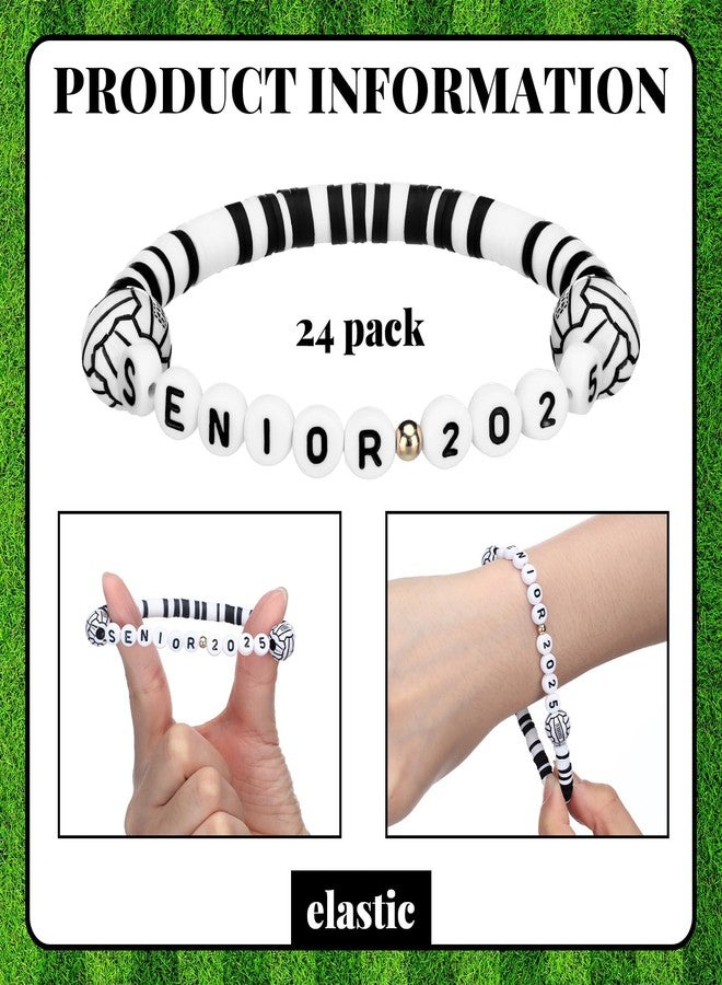 Ecation 24 Pack Senior 2025 Letter Clay Volleyball Beaded Bracelets Bulk Christmas Party Favors Adjustable Senior Night Bracelets Sports Player Gift for Teen Adults - Image 2