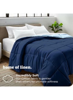 Home of linens 3Pcs Reversible Heavy Comforter Set - 2.8Kgs - Down Alternative Filling - (For Matress 100cm/120cm) - Size (180cm x 240cm) + 2 Pillow Case Covers (50cm x 70cm) - Baby Blue x Dark Blue  - Image 2