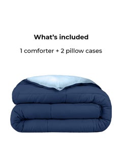 Home of linens 3Pcs Reversible Heavy Comforter Set - 2.8Kgs - Down Alternative Filling - (For Matress 100cm/120cm) - Size (180cm x 240cm) + 2 Pillow Case Covers (50cm x 70cm) - Baby Blue x Dark Blue  - Image 4