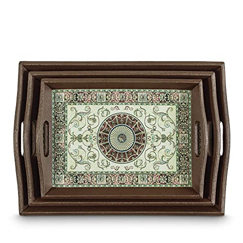 Freelance PVC Faux Leather Serving Tray Set of 3 - Sizes: 30x42, 26x38, 23x33 cm - Elegant Design, Large Carry Handles - Decorative Anti Skid Kitchen & Dining/Coffee Table Trays for Breakfast/Food/Tea - Image 1