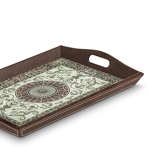 Freelance PVC Faux Leather Serving Tray Set of 3 - Sizes: 30x42, 26x38, 23x33 cm - Elegant Design, Large Carry Handles - Decorative Anti Skid Kitchen & Dining/Coffee Table Trays for Breakfast/Food/Tea - Image 3
