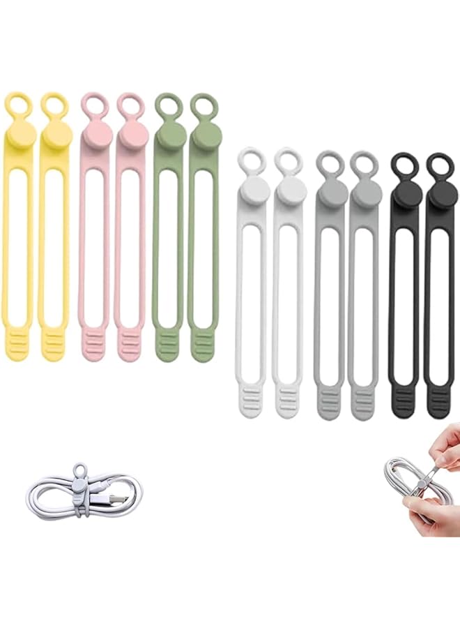 S-TOP Silicone Cable Organizer Set, 12 Pack Reusable Cord Management Straps in Multi-Color, Elastic Wire Bundling Ties for Earphone, Phone Charger, Data Cables - Image 1