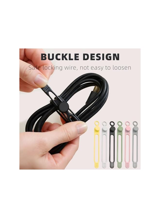 S-TOP Silicone Cable Organizer Set, 12 Pack Reusable Cord Management Straps in Multi-Color, Elastic Wire Bundling Ties for Earphone, Phone Charger, Data Cables - Image 2
