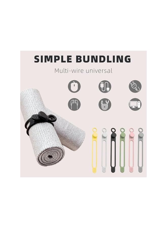 S-TOP Silicone Cable Organizer Set, 12 Pack Reusable Cord Management Straps in Multi-Color, Elastic Wire Bundling Ties for Earphone, Phone Charger, Data Cables - Image 3