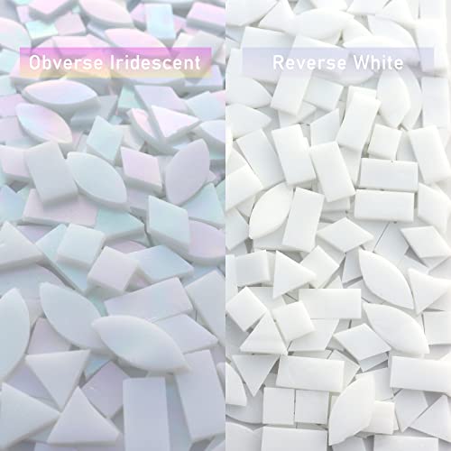 LITMIND Iridescent Glass Mosaic Tiles for Crafts, 240 Pieces 5 Shapes Mixed Stained Glass Sheets, Mosaic Kits for Adults (Iridescent White) - Image 2