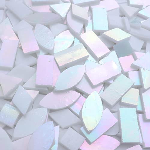 LITMIND Iridescent Glass Mosaic Tiles for Crafts, 240 Pieces 5 Shapes Mixed Stained Glass Sheets, Mosaic Kits for Adults (Iridescent White) - Image 5