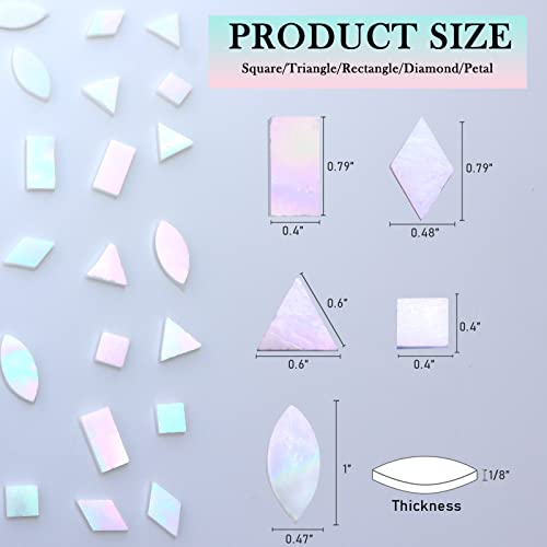 LITMIND Iridescent Glass Mosaic Tiles for Crafts, 240 Pieces 5 Shapes Mixed Stained Glass Sheets, Mosaic Kits for Adults (Iridescent White) - Image 4