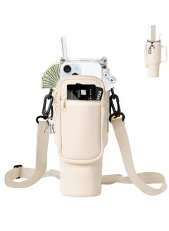 spa luxetique spa luxetique Water Bottle Holder With Strap for Stanley 40 oz Tumbler With Handle, With Cell Phone Pocket and Adjustable Shoulder Tumbler Accessories for Stanley - Water Bottle Sleeve For Outdoors  - Image 1