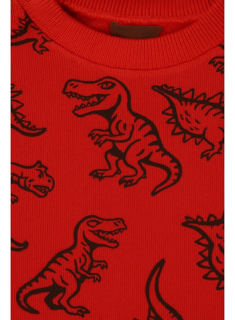 Sinsay سويتشيرت أطفال أولادي باللون الأحمر برسومات ديناصورات، خامة ناعمة ودافئة ومريحة للمدرسة والخروجات. - Image 4