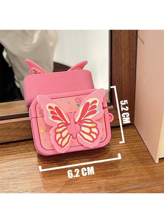 Beyond غطاء كفر AirPods 3 مع حامل فراشة، مادة PVC واقية للصدمات والسقوط لحافظة سماعات الأذن (وردي) - Image 2