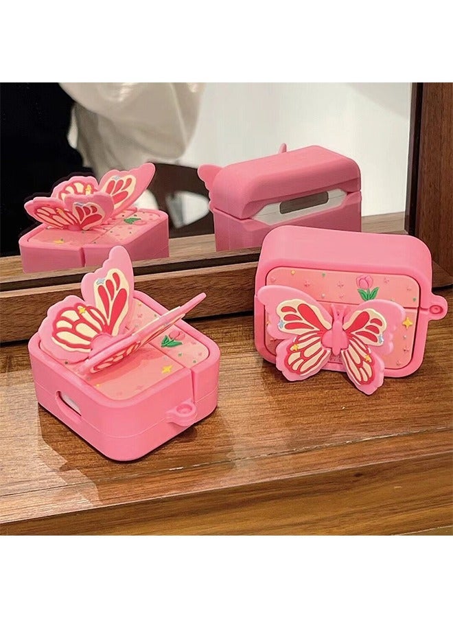 Beyond غطاء كفر AirPods 3 مع حامل فراشة، مادة PVC واقية للصدمات والسقوط لحافظة سماعات الأذن (وردي) - Image 4