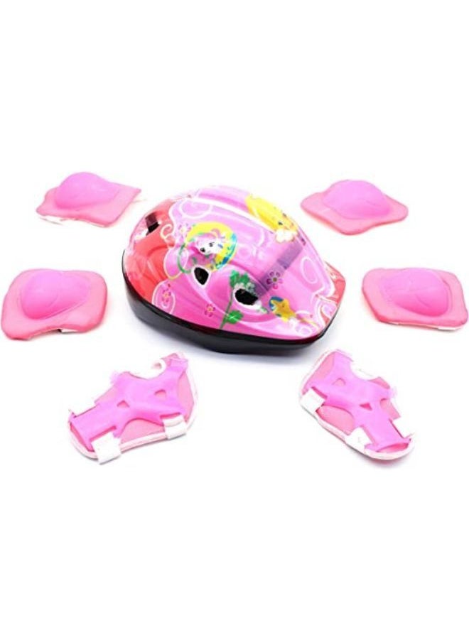EASY FUTURE Sport Protective Gear 7 IN 1 Set for Boy and Girl Helmet and Knee Pads and Elbow Pads and Wristbands Guard for Kids Pink Colour  - Image 1
