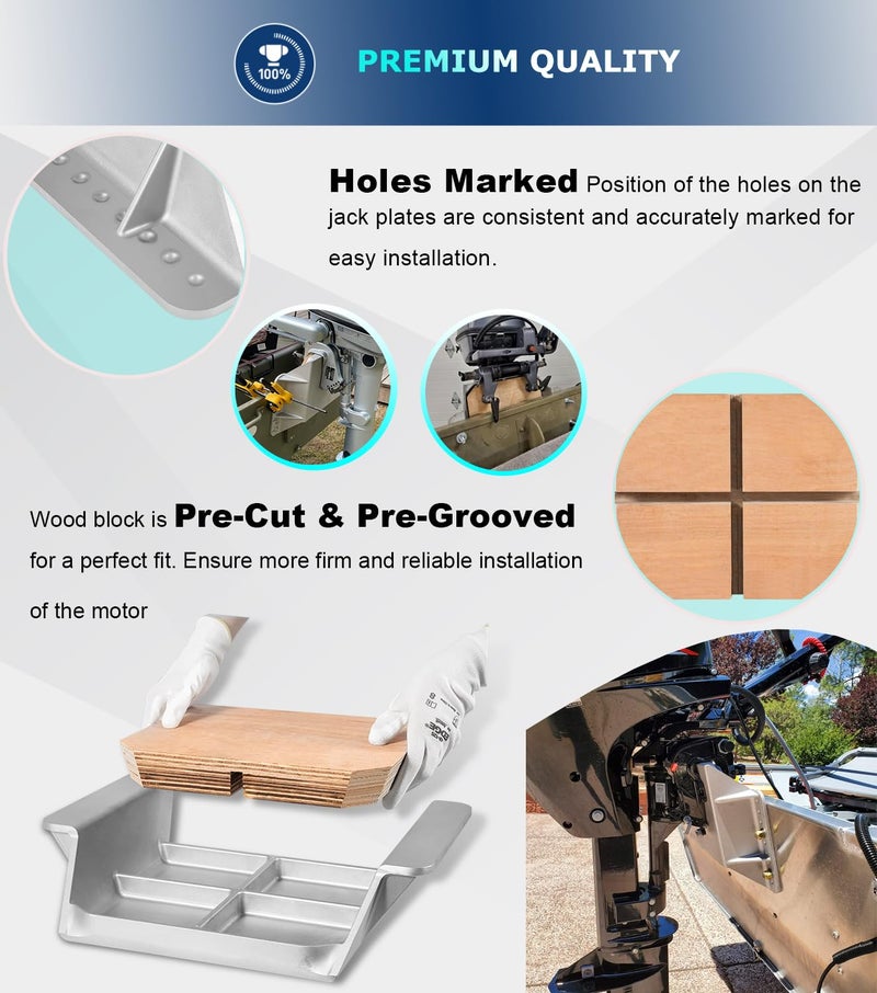Camoo MJ-1-DP Jack Plate 4'' Setback Small Engine Jack Plate for Outboard Motors Up to 35HP (Wooden Mounting Block Included) Manual Add Distance Between Engine and Transom - Image 5