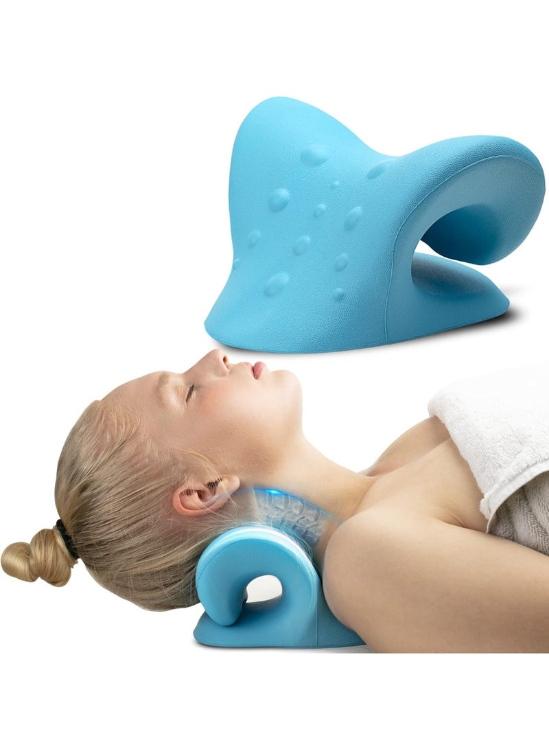 جهاز شد العمود الفقري العنقي - مصحح حدبة الرقبة ودعم الوضعية لتخفيف توتر العضلات، وتسكين آلام المفصل الصدغي الفكي، ومرخي الكتفين، ودعامة رقبة مريحة من إسفنج عالي الكثافة (أزرق) - Image 1