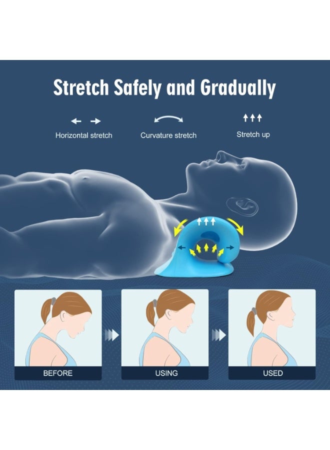 جهاز شد العمود الفقري العنقي - مصحح حدبة الرقبة ودعم الوضعية لتخفيف توتر العضلات، وتسكين آلام المفصل الصدغي الفكي، ومرخي الكتفين، ودعامة رقبة مريحة من إسفنج عالي الكثافة (أزرق) - Image 3
